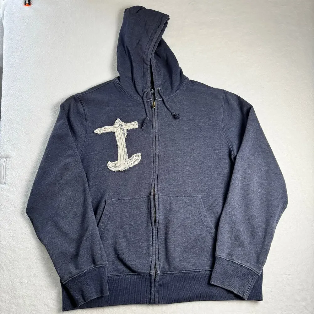 J.Crew Authentic Fleece Nautical Anchor Ship Graphic Full Zip Hoodie XL Preppy